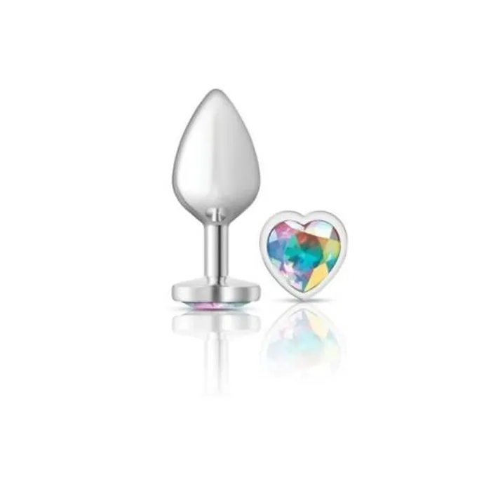 Cheeky Charms Cheeky Charms Silver Metal  Butt Plug w Heart Clear Jewel Medium | Anal