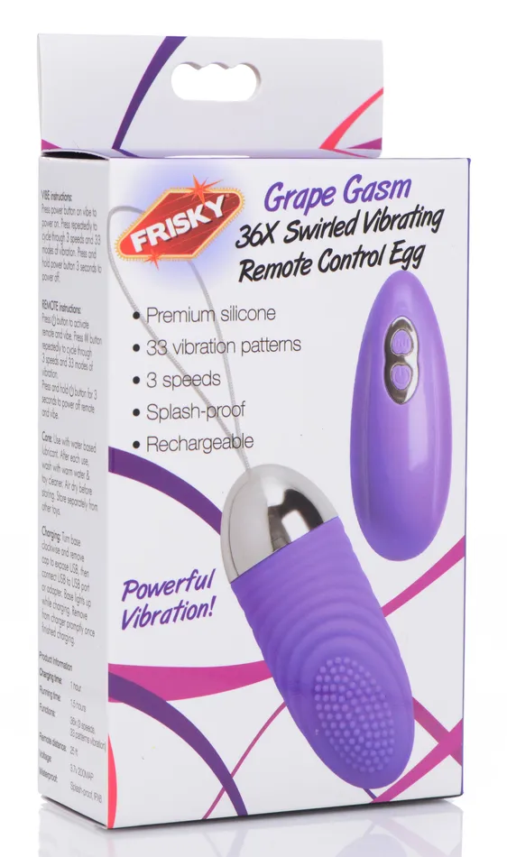 Grape Gasm 36X Swirled Vibrating Remote Control Egg | Frisky Female Sex Toys Grape Gasm 36X Swirled Vibrating Remote Control Egg | Frisky Female Sex Toys