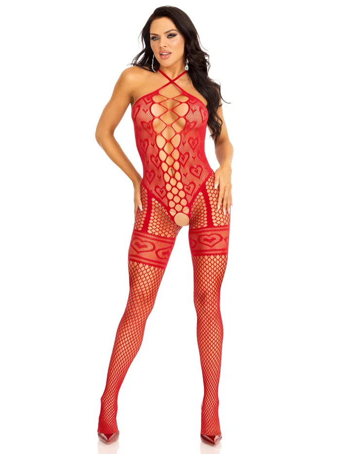 Leg Avenue Heart Net Halter Bodystocking One Size Red Bodystockings Playsuits Leg Avenue Heart Net Halter Bodystocking One Size Red Bodystockings Playsuits