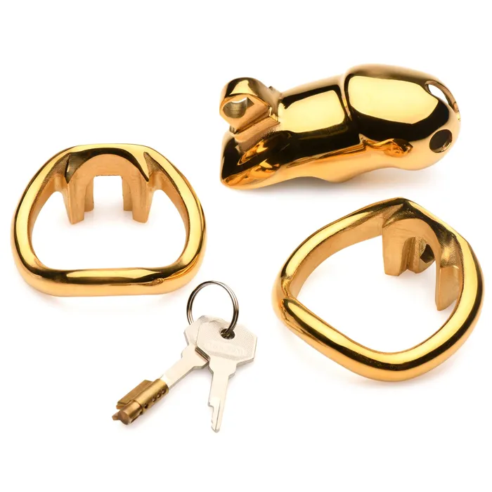 Male Sex Toys | Master Series Midas 18K Gold-Plated Locking Chastity Cage