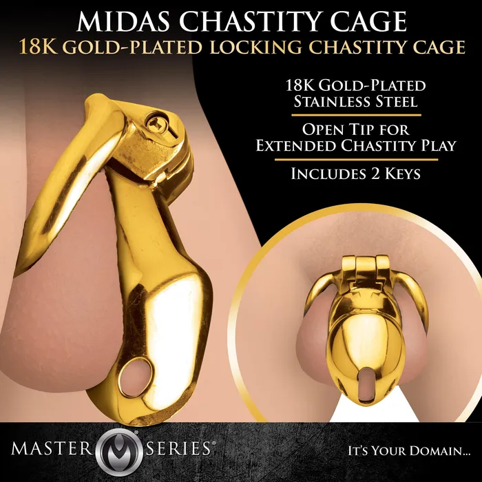 Male Sex Toys | Master Series Midas 18K Gold-Plated Locking Chastity Cage