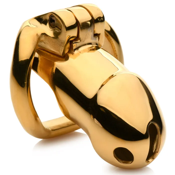 Male Sex Toys | Master Series Midas 18K Gold-Plated Locking Chastity Cage