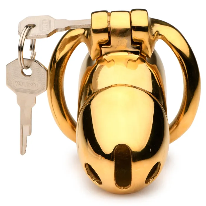 Male Sex Toys | Master Series Midas 18K Gold-Plated Locking Chastity Cage