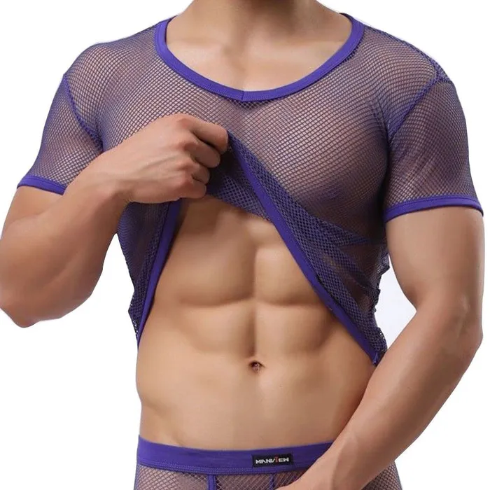 Perfectly Incorrect Vibrators Purple Sexy Mesh VNeck Muscle TShirt