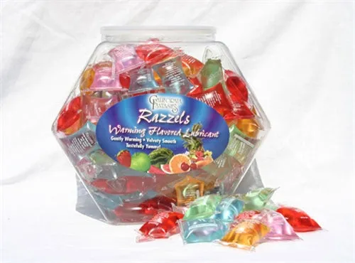 Razzels Warming Lubricant 100 Pillow Fishbowl Assorted Flavors California Fantasies Anal