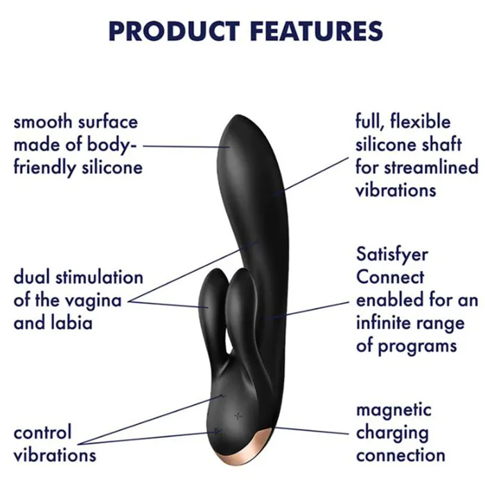 Satisfyer Vibrators | Satisfyer Double Flex App Rabbit Vibrator Black