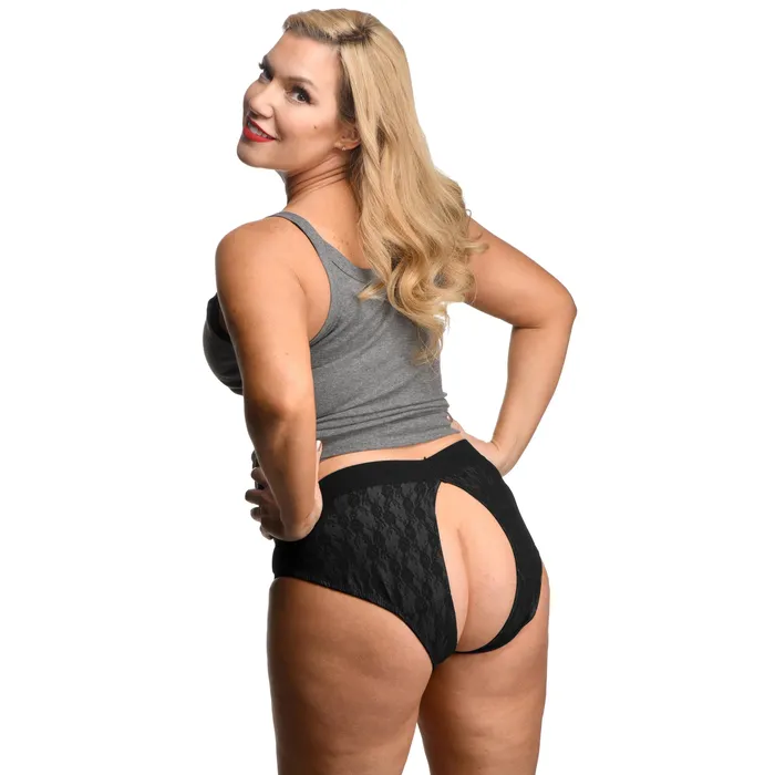 Strap U Female Sex Toys | Lace Envy Black Crotchless Panty Harness