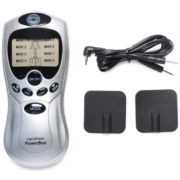 Zeus Electrosex Female Sex Toys | Zeus Handheld 8 Mode Power Box with Black Pads Zeus Electrosex Female Sex Toys | Zeus Handheld 8 Mode Power Box with Black Pads