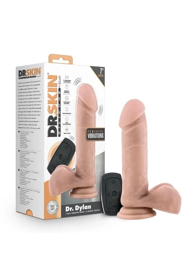 Dr. Skin Female Sex Toys | Dr. Skin Silicone Dr. Dylan Rechargeable Vibrating Dildo with Remote Control