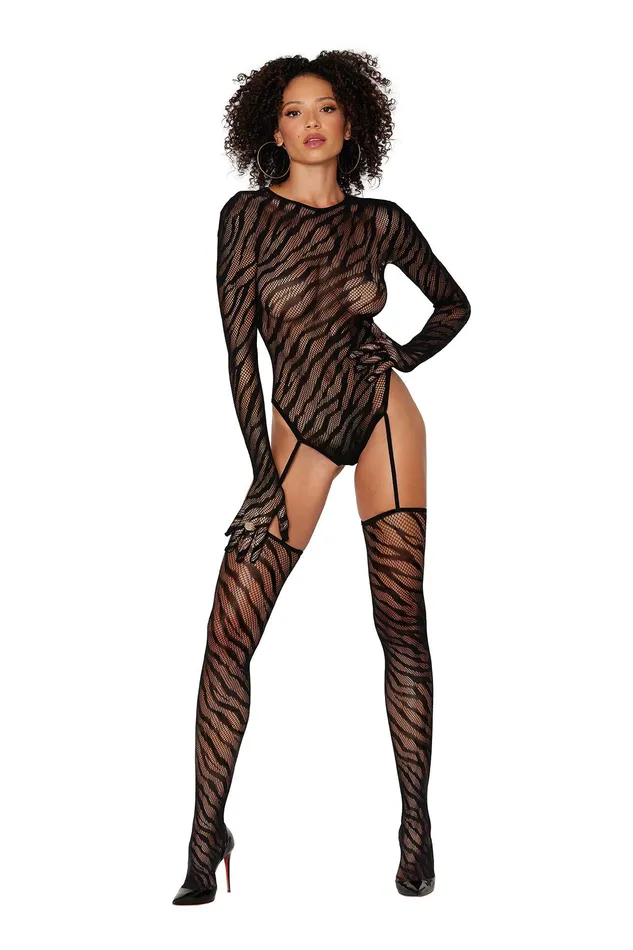 Dreamgirl Bodystockings Playsuits Teddy Bodystocking With Fingered Gloves Size Black Dreamgirl Bodystockings Playsuits Teddy Bodystocking With Fingered Gloves Size Black