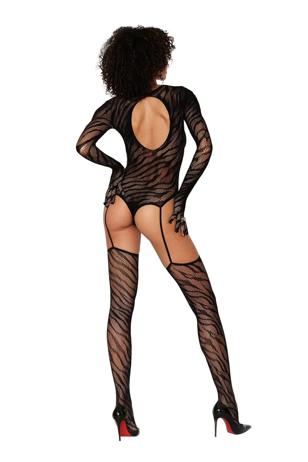 Dreamgirl Bodystockings & Playsuits | Teddy Bodystocking With Fingered Gloves - Size - Black Dreamgirl Bodystockings & Playsuits | Teddy Bodystocking With Fingered Gloves - Size - Black