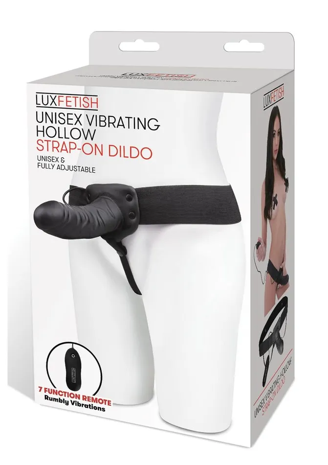 Female Sex Toys | Lux Fetish Lux Fetish Unisex Vibrating Hollow Strap-On Dildo with Wired Remote Control