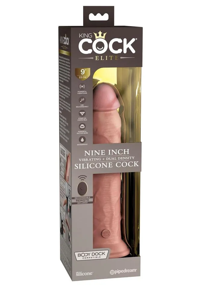 King Cock Female Sex Toys | King Cock Elite Dual Density Vibrating Rechargeable Silicone Dildo with Remote Control Dildo