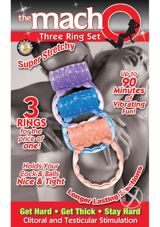 Male Sex Toys | The Macho Three Ring Set Vibrating Cock Ring - Macho