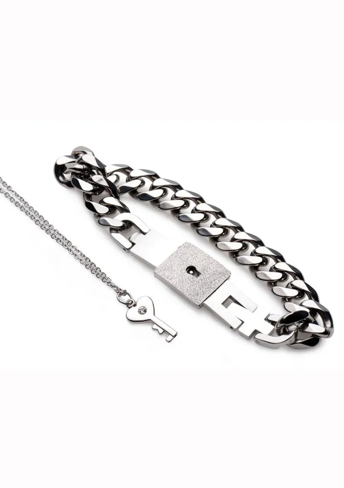 Master Series Chained Locking Bracelet and Key Necklace Master Series Male Sex Toys Master Series Chained Locking Bracelet and Key Necklace Master Series Male Sex Toys