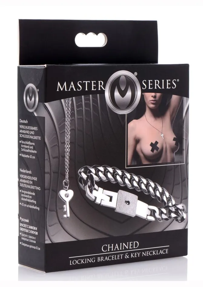 Master Series Chained Locking Bracelet and Key Necklace | Master Series Male Sex Toys