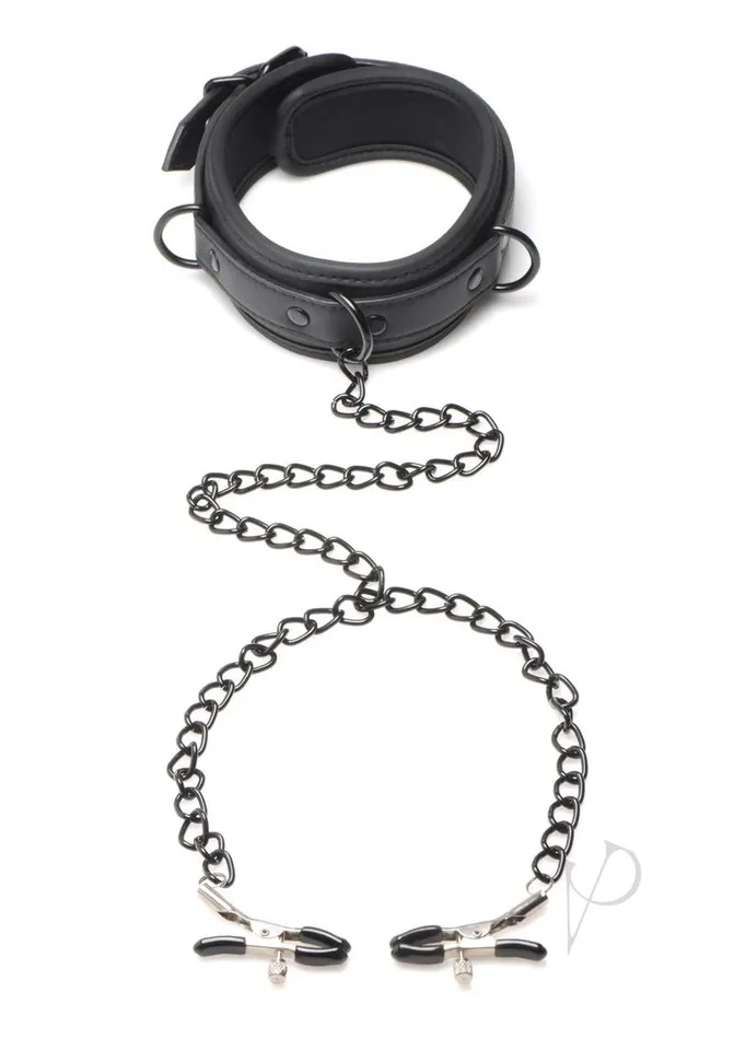 Master Series Male Sex Toys Master Series Collared Temptress Collar with Nipple Clamps Master Series Male Sex Toys Master Series Collared Temptress Collar with Nipple Clamps