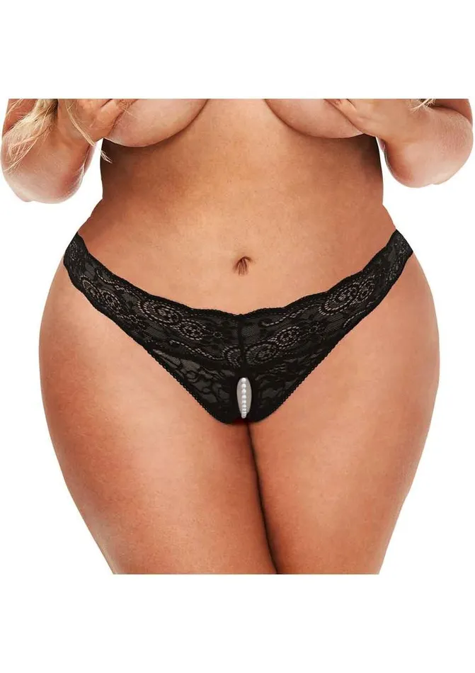 Secret Kisses Secret Kisses Lace and Pearl Crotchless Thong | Teddies And Bodies