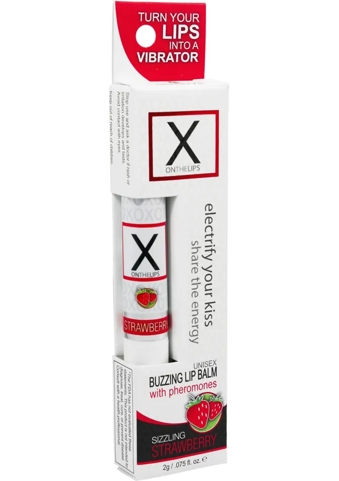 X On The Lips Buzzing Lip Balm with Pheromones Sizzling Strawberry Flavor | X on the Lips Female Sex Toys X On The Lips Buzzing Lip Balm with Pheromones Sizzling Strawberry Flavor | X on the Lips Female Sex Toys